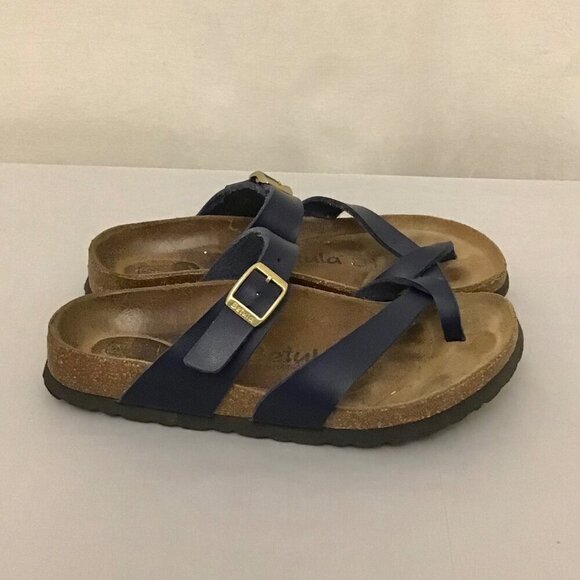 Betula 5 Birkenstock Women’s Footbed Cork Sandals Flip Flops Navy Blue Portugal - Picture 9 of 10